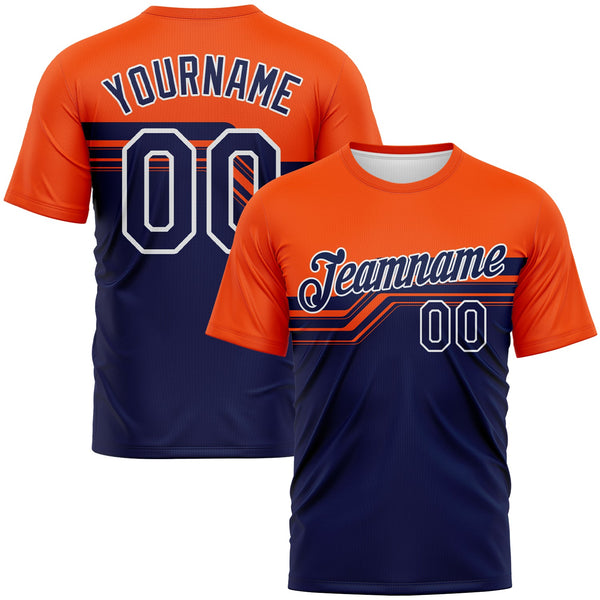 Custom Orange Navy-White Varsity Style Retro Stripe Performance T-Shirt