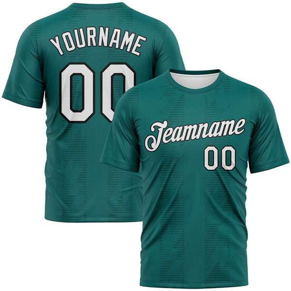 Custom Teal White Midnight Green-Black Retro Geometric Performance T-Shirt
