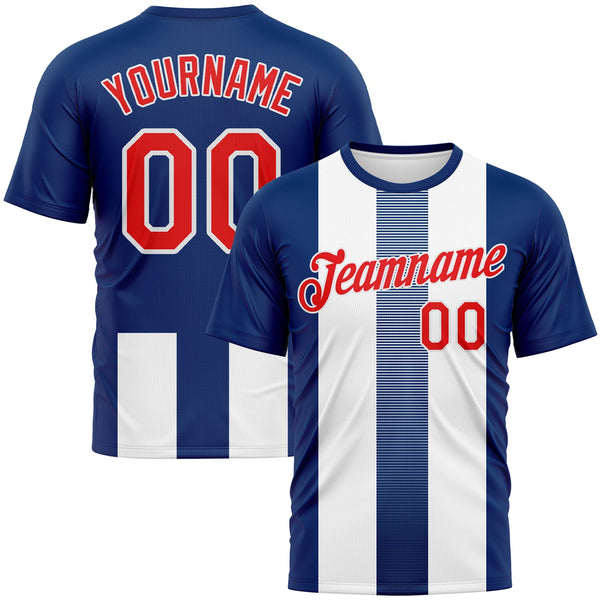 Custom US Navy Blue Fire Red-White Vertical Stripe Vintage Style Performance T-Shirt