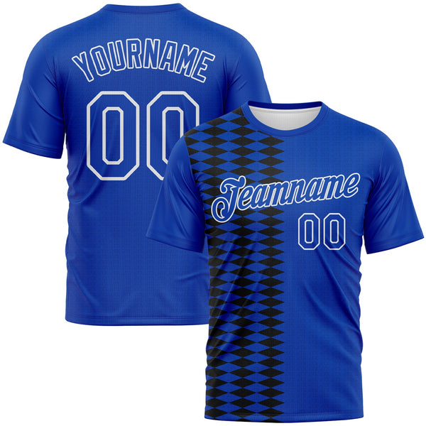 Custom Thunder Blue Black Royal-White Classic Argyle Diamond Performance T-Shirt