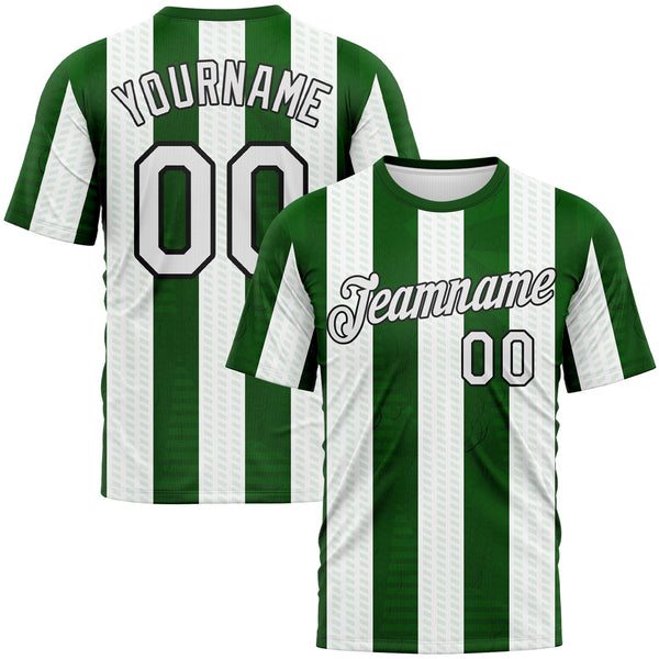 Custom Grass Green White-Black Vertical Stripe Vintage Style Performance T-Shirt