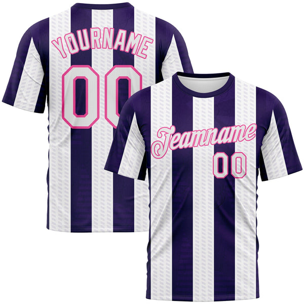 Custom Purple White-Pink Vertical Stripe Vintage Style Performance T-Shirt