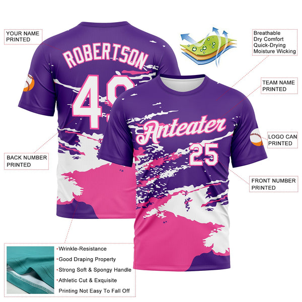Custom Purple White-Pink Splash Performance T-Shirt alternate