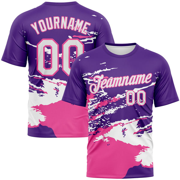 Custom Purple White-Pink Splash Performance T-Shirt