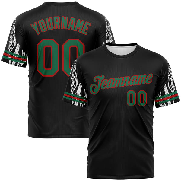Custom Black Kelly Green-Red Zebra Performance T-Shirt