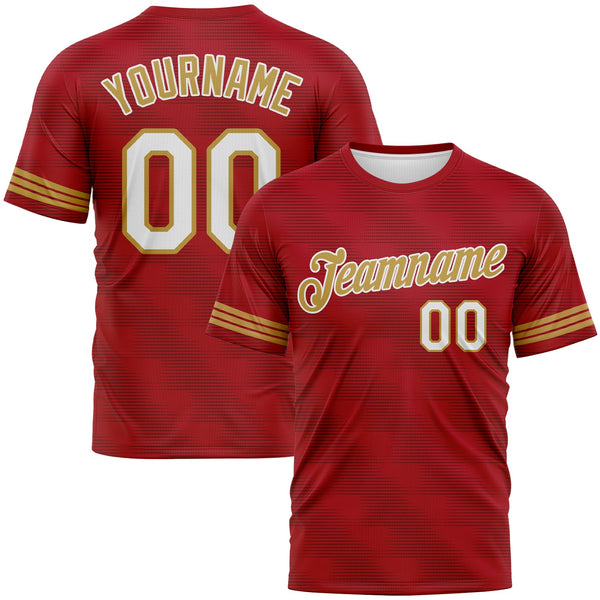 Custom Red White-Old Gold Phantom Subtle Grid Performance T-Shirt