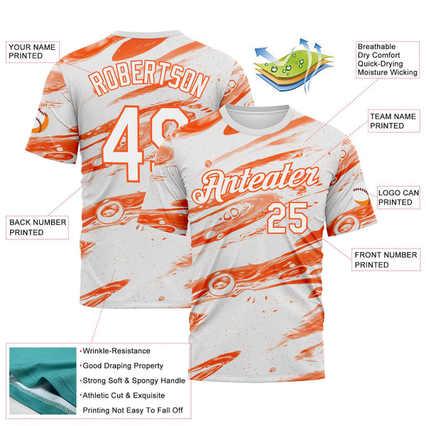 Custom White-Orange Lava Splash Ink Wash Performance T-Shirt alternate