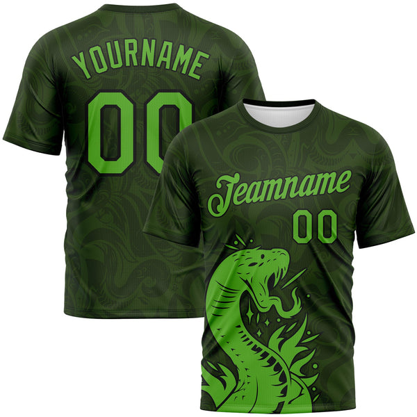 Custom Green Aurora Green-Black Tribal Snake Performance T-Shirt