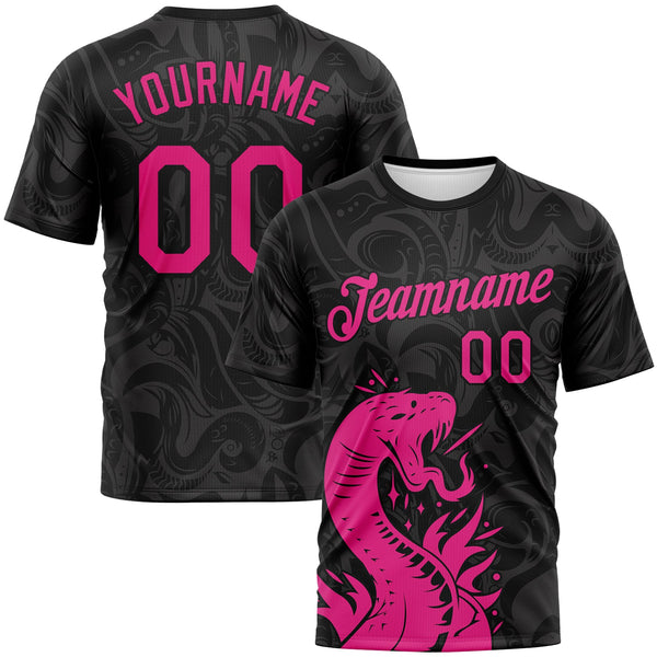 Custom Black-Hot Pink Tribal Snake Performance T-Shirt