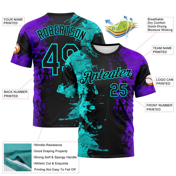 Custom Aqua Black-Purple Ink Splash Duotono Style Performance T-Shirt alternate