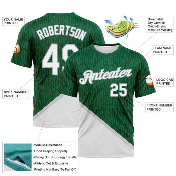 Custom Kelly Green White-Gray Subtle Diagonal Split Performance T-Shirt alternate