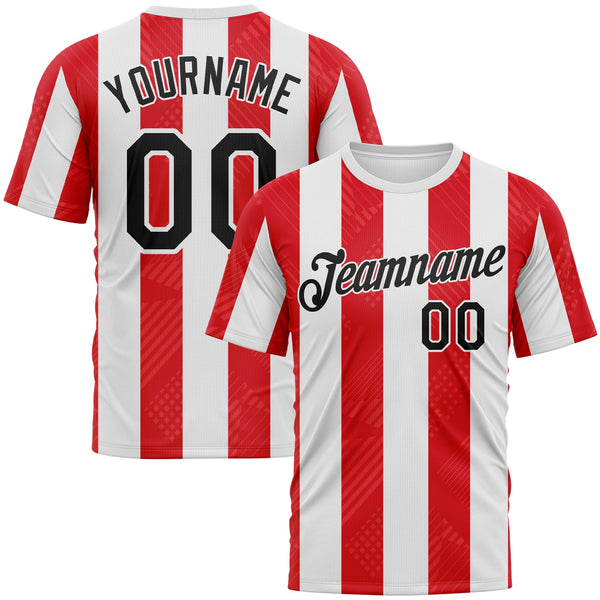 Custom Red Black-White Vertical Stripe Classic Performance T-Shirt