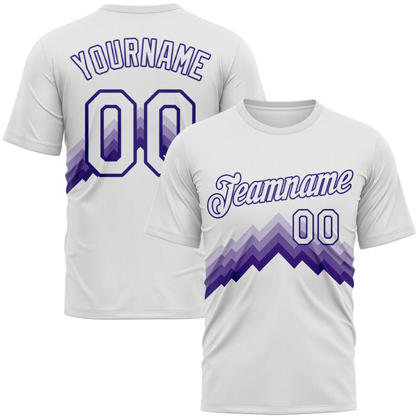 Custom White-Dark Purple Zigzag Step Fade Effect Performance T-Shirt