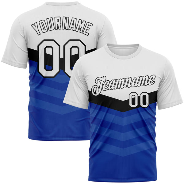 Custom White Black-Royal Chevron Stripe Fade Effect Performance T-Shirt