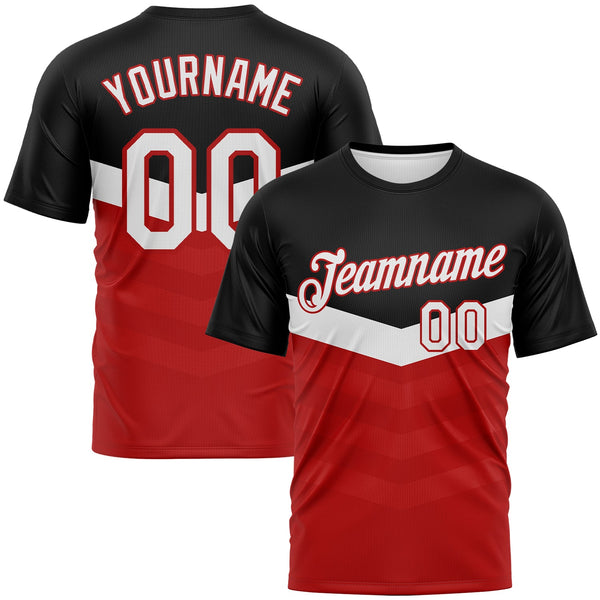 Custom Black White-Red Chevron Stripe Fade Effect Performance T-Shirt