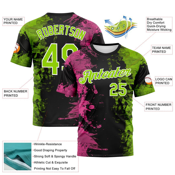 Custom Pink Neon Green Black-White Ink Splash Duotono Style Performance T-Shirt alternate