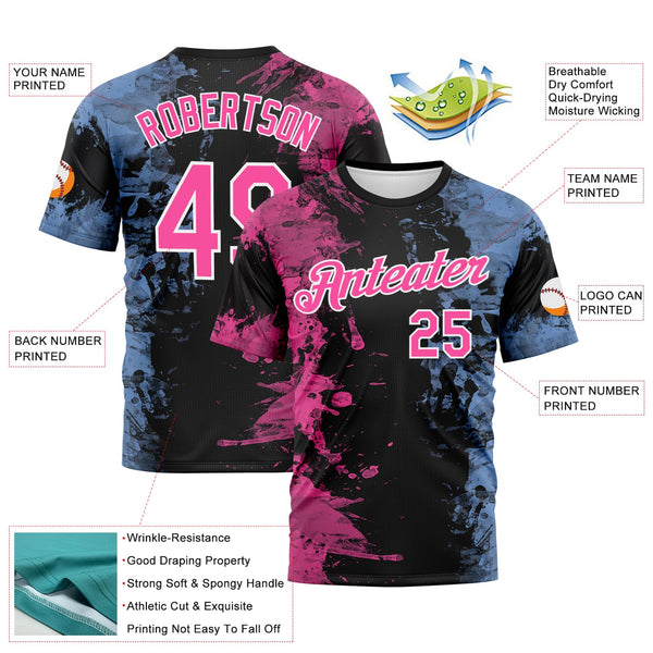 Custom Pink Black Light Blue-White Ink Splash Duotono Style Performance T-Shirt alternate