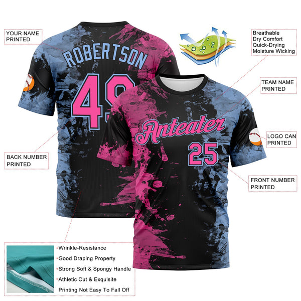 Custom Pink Black-Light Blue Ink Splash Duotono Style Performance T-Shirt alternate