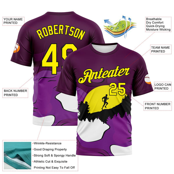 Custom Purple Light Yellow White-Black Brush Stroke Trail Running Mountain Outdoor Sportswear Performance T-Shirt alternate