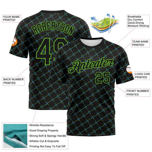 Custom Black Blue-Aurora Green Diamond Crosshatch Sportswear Performance T-Shirt alternate
