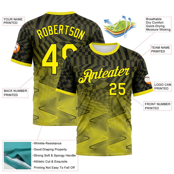 Custom Black-Light Yellow Gradient Geometric Sportswear Performance T-Shirt alternate