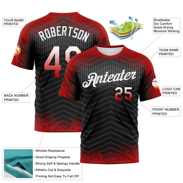 Custom Red Black Gray-White Gradient Speckle Geometric Sportswear Performance T-Shirt alternate