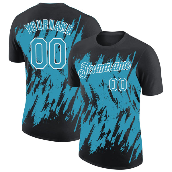 Custom Black Panther Blue-White Torn Sharp Brush Stroke Splatter Performance T-Shirt