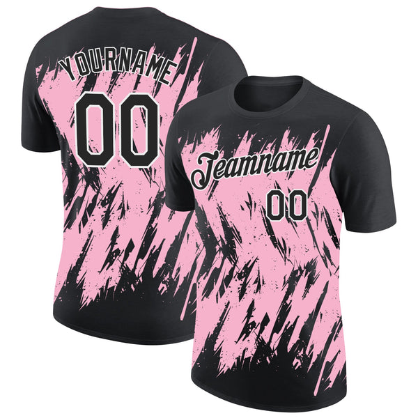Custom Black Light Pink-White Torn Sharp Brush Stroke Splatter Performance T-Shirt