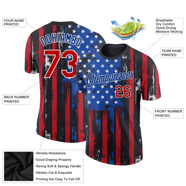Custom Black Red-Royal 3D American Flag Fashion Performance T-Shirt alternate