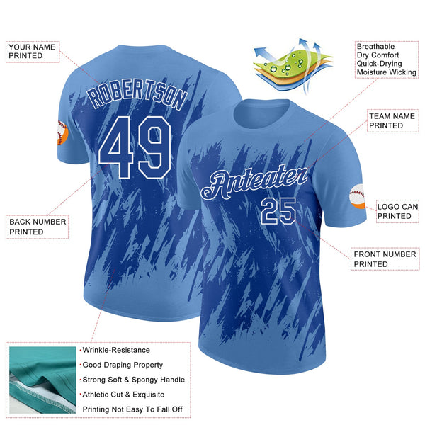 Custom Light Blue Royal-White Torn Sharp Brush Stroke Splatter Performance T-Shirt alternate