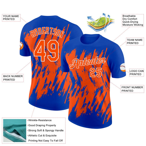 Custom Thunder Blue Orange-White Torn Sharp Brush Stroke Splatter Performance T-Shirt alternate