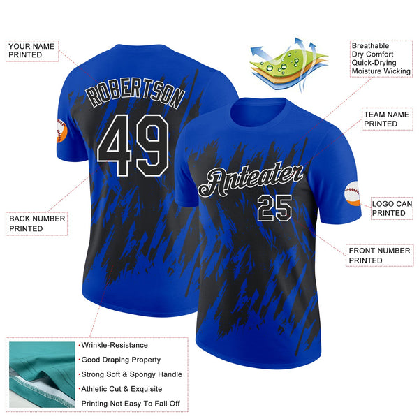 Custom Thunder Blue Black-White Torn Sharp Brush Stroke Splatter Performance T-Shirt alternate
