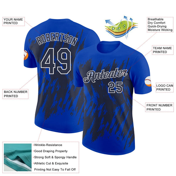 Custom Thunder Blue Navy-White Torn Sharp Brush Stroke Splatter Performance T-Shirt alternate