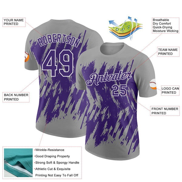 Custom Gray Purple-White Torn Sharp Brush Stroke Splatter Performance T-Shirt alternate