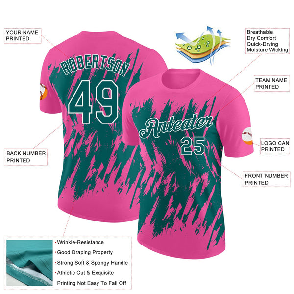 Custom Pink Teal-White Torn Sharp Brush Stroke Splatter Performance T-Shirt alternate