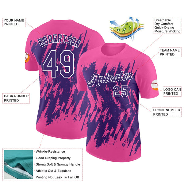 Custom Pink Purple-White Torn Sharp Brush Stroke Splatter Performance T-Shirt alternate