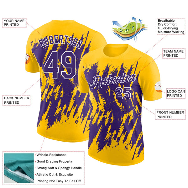 Custom Yellow Purple-White Torn Sharp Brush Stroke Splatter Performance T-Shirt alternate