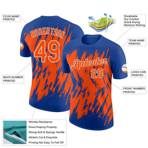 Custom Royal Orange-White Torn Sharp Brush Stroke Splatter Performance T-Shirt alternate