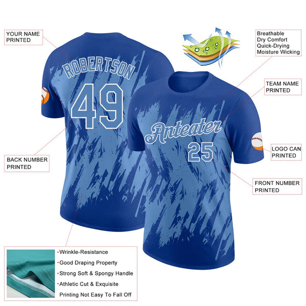 Custom Royal Light Blue-White Torn Sharp Brush Stroke Splatter Performance T-Shirt alternate