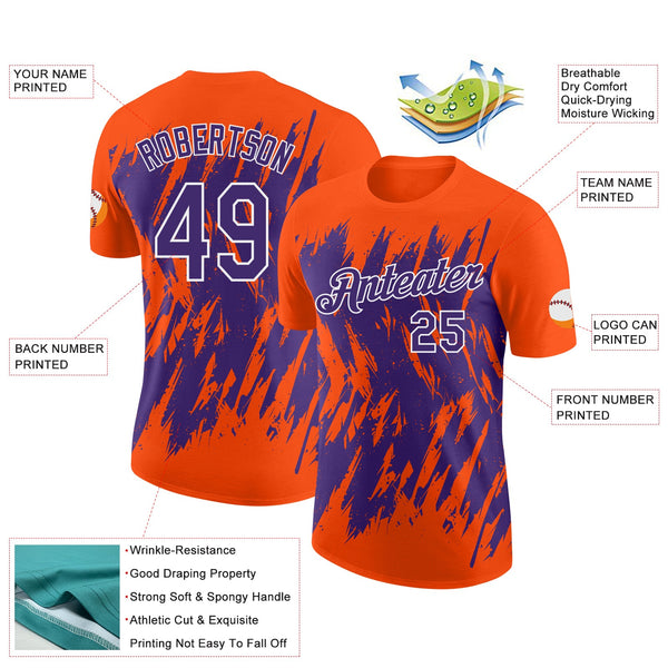 Custom Orange Purple-White Torn Sharp Brush Stroke Splatter Performance T-Shirt alternate