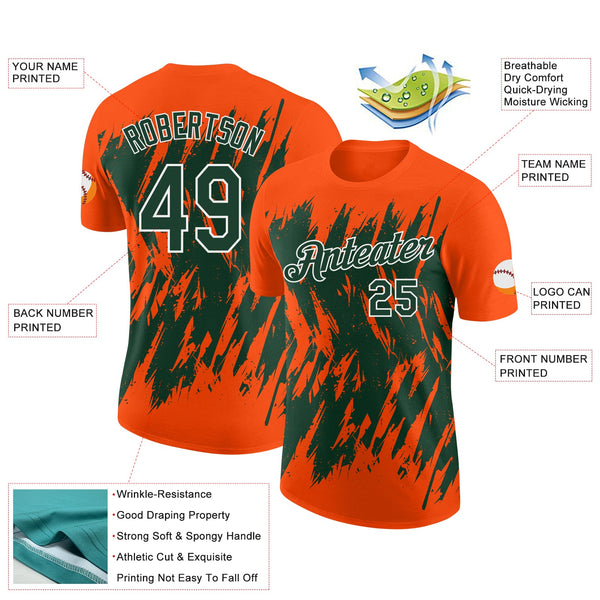 Custom Orange Green-White Torn Sharp Brush Stroke Splatter Performance T-Shirt alternate