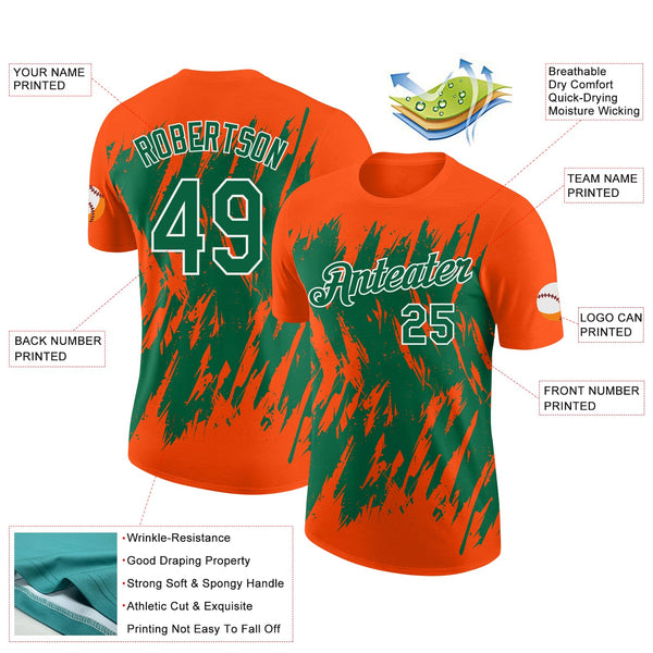 Custom Orange Kelly Green-White Torn Sharp Brush Stroke Splatter Performance T-Shirt alternate