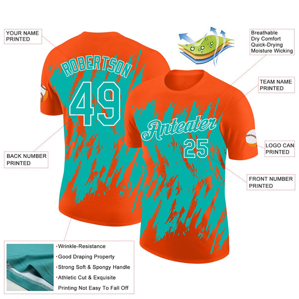 Custom Orange Aqua-White Torn Sharp Brush Stroke Splatter Performance T-Shirt alternate
