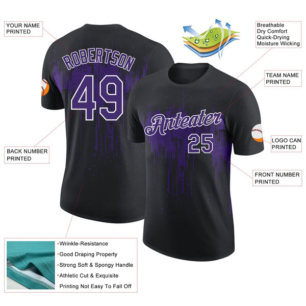 Custom Black Purple-White Dripping Splatter Paint Performance T-Shirt alternate