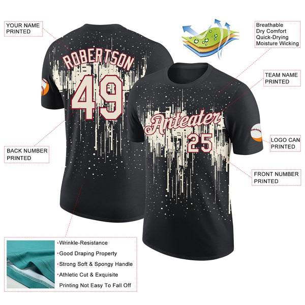 Custom Black Cream-Crimson Dripping Splatter Paint Performance T-Shirt alternate