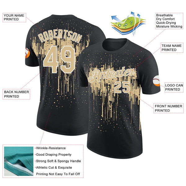 Custom Black Vegas Gold-White Dripping Splatter Paint Performance T-Shirt alternate