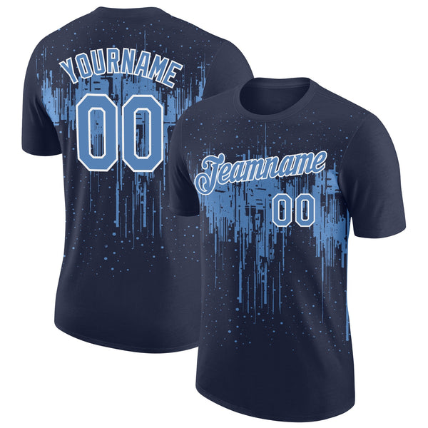 Custom Navy Light Blue-White Dripping Splatter Paint Performance T-Shirt