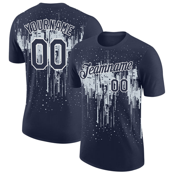 Custom Navy Silver-White Dripping Splatter Paint Performance T-Shirt