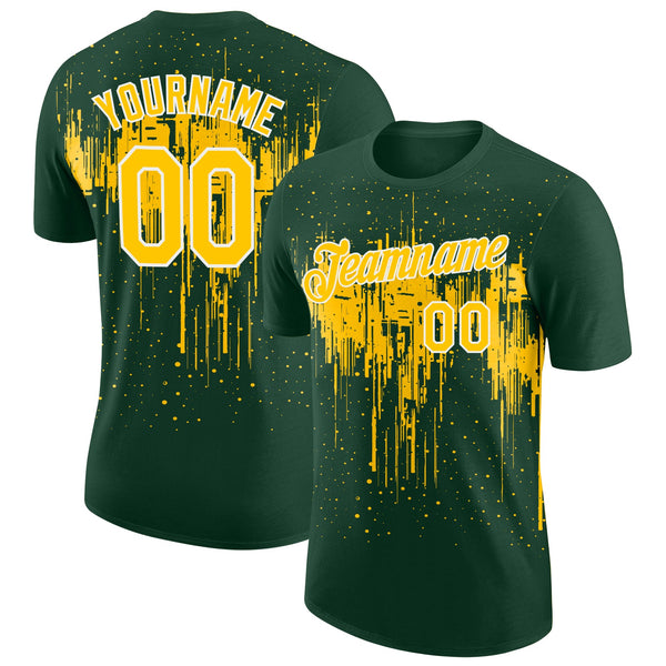 Custom Green Yellow-White Dripping Splatter Paint Performance T-Shirt