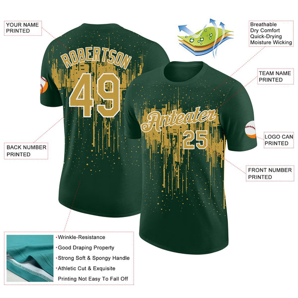 Custom Green Old Gold-White Dripping Splatter Paint Performance T-Shirt alternate
